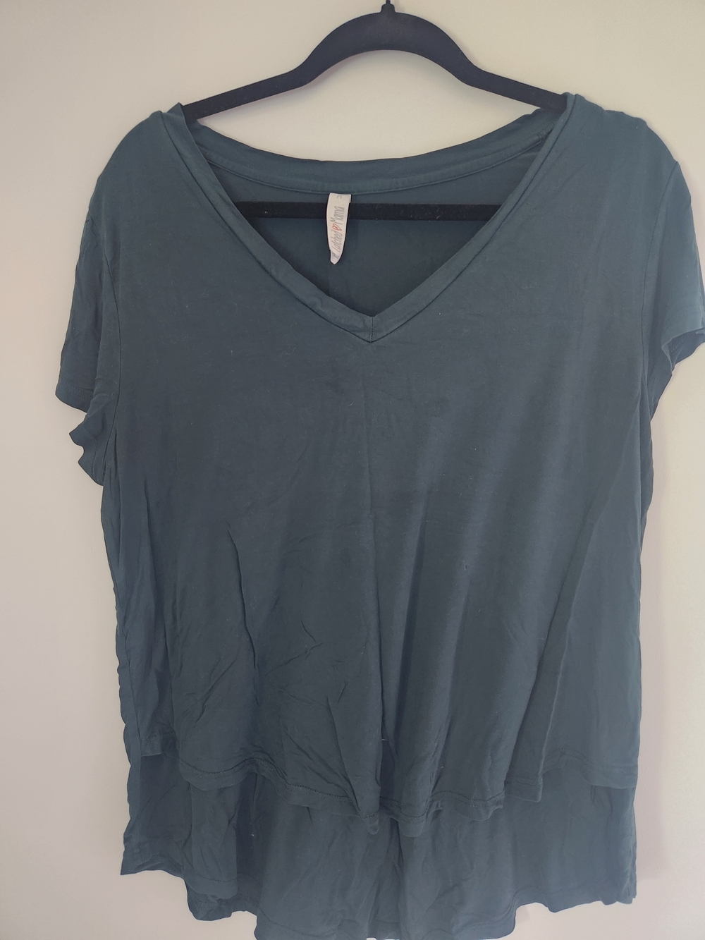 Women's V-Neck Layered Tee - Slate Green
